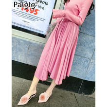 2018秋装新款女装裙子时尚韩版长裙甜美百褶裙休闲女装粉色半身裙图片