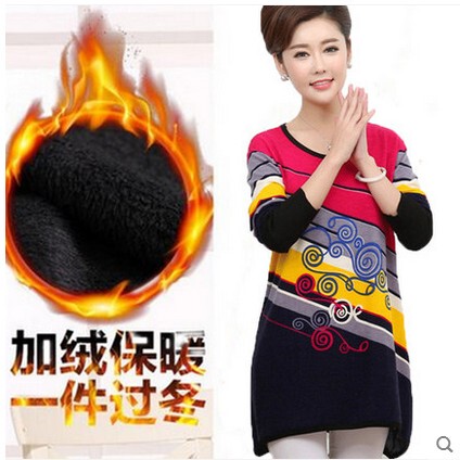 韩版妈妈冬装外套毛衣加绒加厚连衣裙40岁50中老年女装保暖打底衫商品大图