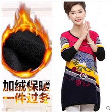 韩版妈妈冬装外套毛衣加绒加厚连衣裙40岁50中老年女装保暖打底衫图片