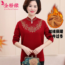 2018新款短款加绒加厚妈妈装中老年女装大码宽松针织打底衫韩版潮图片