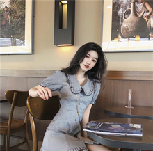 扑啦啦韩风甜美木耳边翻领格子连衣裙女短袖2019流行夏天裙子短裙