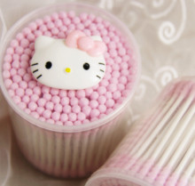 200支 hellokitty猫粉色棉签棉棒脱脂棉纸棒棉签棒化妆棉签盒装