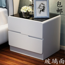 玻璃面床头柜收纳二斗柜整装 包邮 烤漆简约现代收纳床边柜 床头柜