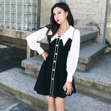 衬衫 显瘦气质连衣裙子女赫本小黑裙 拼接黑白修身 韩版 2019春季新款