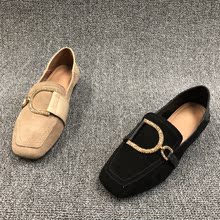 真皮女鞋 磨砂皮女单鞋 英伦低方跟圆头乐福鞋 工厂清仓处理2019春款