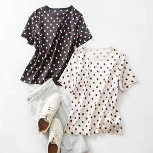 懂货的都要收两件,特制的弹力真丝缎！复古波点印花短袖T恤上衣女