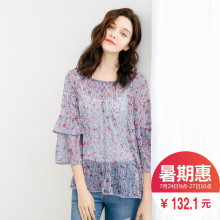 拉夏贝尔雪纺衫长袖女2018夏新款韩版时尚质淑女小衫一字领上衣图片