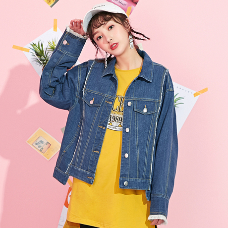 拉夏贝尔韩版休闲2018春新款短款喇叭袖宽松百搭时尚牛仔外套女商品大图