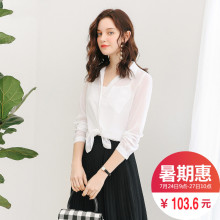 拉夏贝尔气质雪纺衫长袖女2018夏新款韩版宽松百搭两件套碎花小衫图片