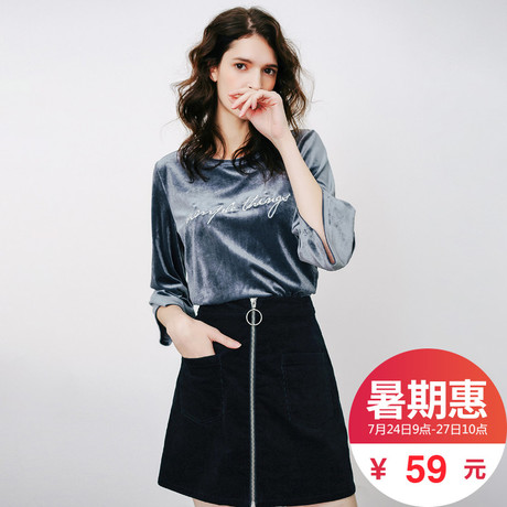 拉夏贝尔丝绒卫衣女2018春季新款韩版学院宽松套头圆领上衣外套潮商品大图