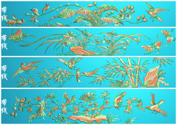 精雕图梅兰竹菊浮雕图MLZJ-071梅兰菊竹四季花鸟抽屉围板4张带线
