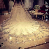 奢华新娘女韩式拖尾婚纱头纱超长结婚头纱头饰超仙森系香槟色长款