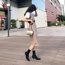 针织袜子靴网红短靴百搭尖头弹力靴短筒细跟高跟鞋 靴子女2019秋款