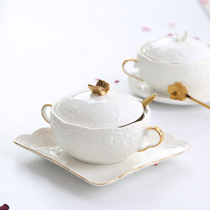 欧式复古浮雕蝴蝶描金双耳碗