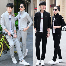 2018春秋夏季情侣运动套装男士跑步服女士休闲套装纯棉卫衣三件套