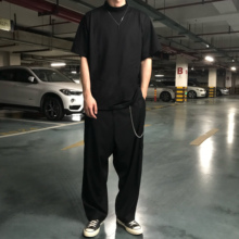 AaNn normcore黑色哑光绸缎质感低裆宽松垂感西裤长裤男潮牌