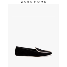 Zara 15504371040 闪亮设计系带天鹅绒便鞋 Home