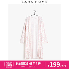 Zara Home 粉红色花卉蕾丝花边刺绣棉质长款薄款睡袍 42411434676