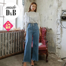 韩国DABAgirl2018秋季新款韩版女装高腰无锁边牛仔裤图片
