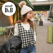韩国DABAgirl2018冬季新款韩版女装罗纹领口格纹针织马甲图片
