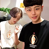 原宿潮手势情侣短袖 韩国ulzzang情侣装 2019夏新款 t恤学生班服qlz