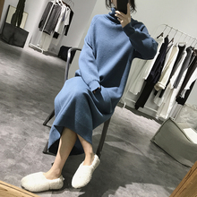 连衣裙宽松显瘦加厚针织裙 过膝长袖 毛衣女士冬季中长款 高领针织衫
