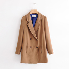 驼色小西装女风衣外套2018秋冬新品韩版中长款西服复古双排扣上衣