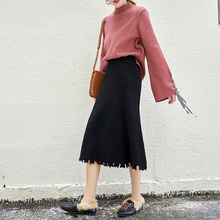 2018秋冬新款韩版女装百褶裙子针织毛线百搭中长款显瘦A字半身裙图片