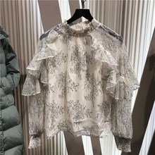 VERO DML MODA2019早秋季新款小高领荷叶边装饰蕾丝衫女319351502