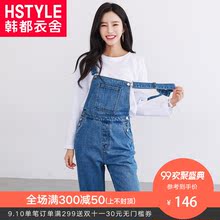 韩都衣舍2018秋装新款女装韩版宽松背带裤长裤牛仔裤GW10246阨图片