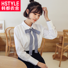 韩都衣舍2018韩版女装秋装新款宽松休闲纯色系带衬衫女NG9733茵图片