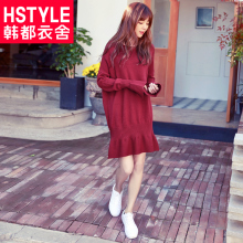 韩都衣舍2018秋装新款韩版女装宽松喇叭袖短裙长袖连衣裙MR8534汩图片