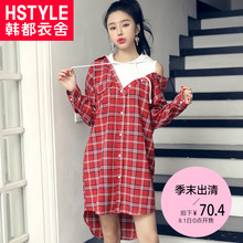 韩都衣舍2018韩版女装春装新款时尚宽松假两件中长款衬衫NH9599煜图片