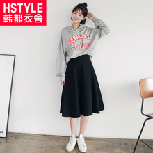 韩都衣舍2018秋装新款女装韩版纯色裙子中长款A字半身裙IG8251僥图片