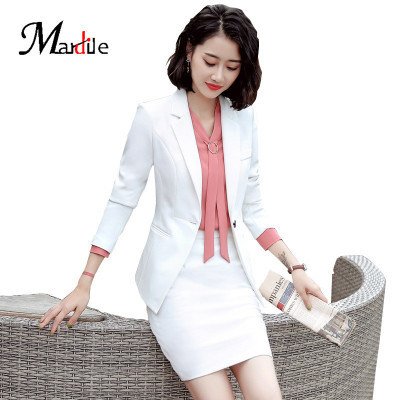 高端定制品牌玛狄乐 秋冬季职业装女士套装版修身显瘦大码小西服
