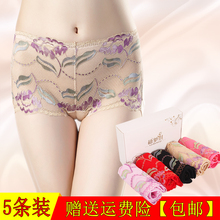 夏季女内裤女纯棉档中腰莫代尔性感蕾丝透明低腰棉质面料平角裤头