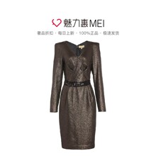 预售 Ports/宝姿 金铜色收腰设计优雅春夏女士长袖连衣裙图片