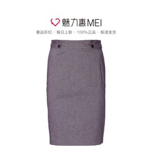 预售 Ports/宝姿 紫红色纽扣饰铅笔裙图片