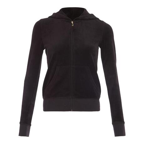 Juicy Couture 黑色棉质丝绒亮钻印花长袖连帽外套商品大图