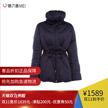 预售 Ports/宝姿 深蓝色高领系带饰长袖羽绒服图片