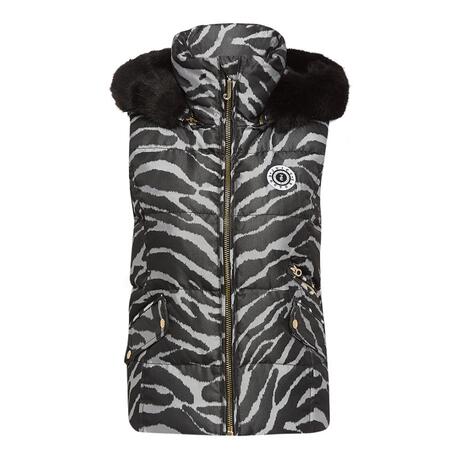 Juicy Couture 黑色豹纹印花毛绒连帽无袖女士外套商品大图