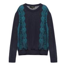 Juicy Couture 海军蓝撞色蕾丝拼接圆领长袖女士上衣图片