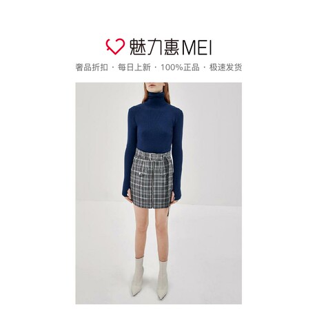 预售 Mo＆Co．/摩安珂 暗蓝色高领针织女士秋冬长袖毛衫商品大图