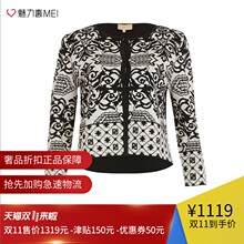 预售 Ports/宝姿 黑白色复古花纹图案时尚秋冬女士开衫图片