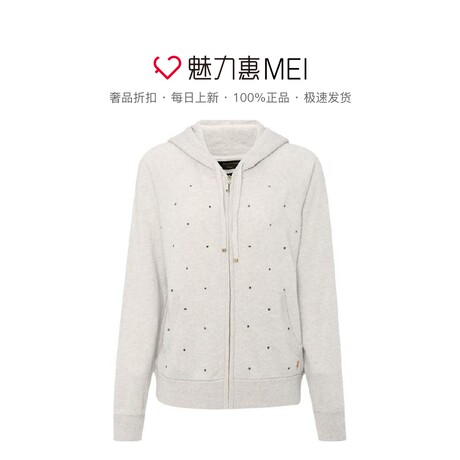Juicy Couture 米白色羊绒镶钻女士长袖连帽针织外套商品大图