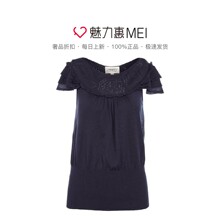 预售 Ports/宝姿 藏蓝色圆领短袖女士针织衫图片