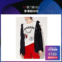 预售 Mo&Co. 蓝黑色明辑线毛边下摆牛仔外套图片
