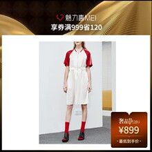 预售 Mo＆Co．/摩安珂 红白拼色拉链棒球领女士中袖夏秋连衣裙图片