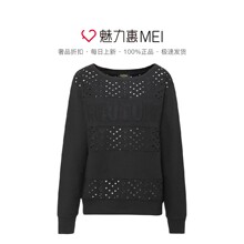 Juicy Couture 黑色棉质圆领镂空字母休闲女士长袖上衣图片