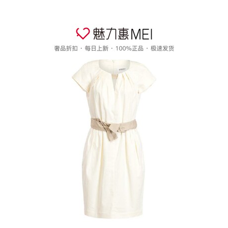 预售 Ports/宝姿 米色褶皱设计女士短袖连衣裙商品大图